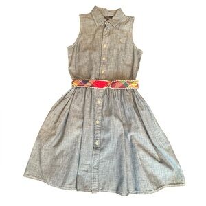 Polo by Ralph Lauren Girls’ Chambray Shirtdress with Multicolor Belt.  Size 14
